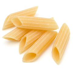 Italian pasta isolated on white background. Pennoni. Penne rigate.