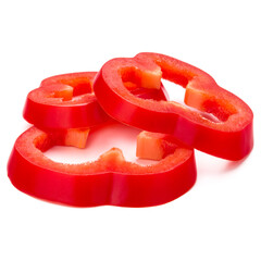 Red sweet bell pepper slices isolated on white background cutout