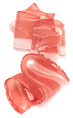 Italian prosciutto crudo or jamon. Raw ham. Isolated on white background