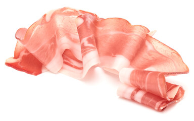 Italian prosciutto crudo or jamon. Raw ham. Isolated on white background