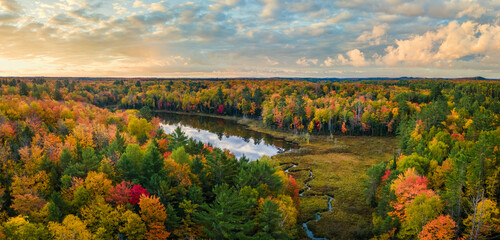 Colorful autumn sunset over Snipe Lake in the Hiawatha National Forest – Michigan Upper Peninsula...