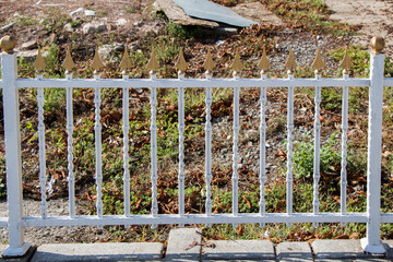 Close up of a part of decorative metal fence in view