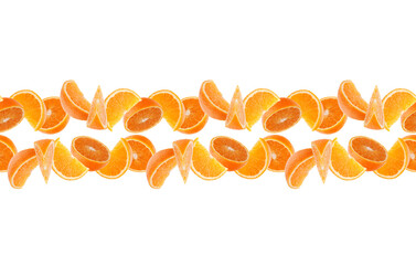 Orange fruit seamless pattern. Orange segments isolated on white background. Food background. Line arrangement.