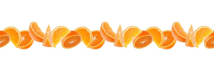 Orange fruit seamless pattern. Orange segments isolated on white background. Food background. Line arrangement.