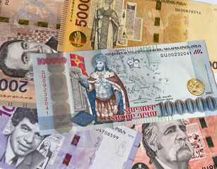 dram, current money of armenia with selective focus