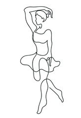 One line drawing of ballerina figure.
One continuous line drawing of ballet dancer.