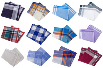 Twelve different vintage multicolored striped  handkerchiefs for men. - obrazy, fototapety, plakaty