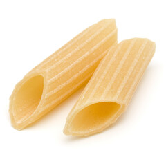 Italian pasta isolated on white background. Pennoni. Penne rigate.