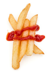 French Fried Potatoes with ketchup isolated on white background