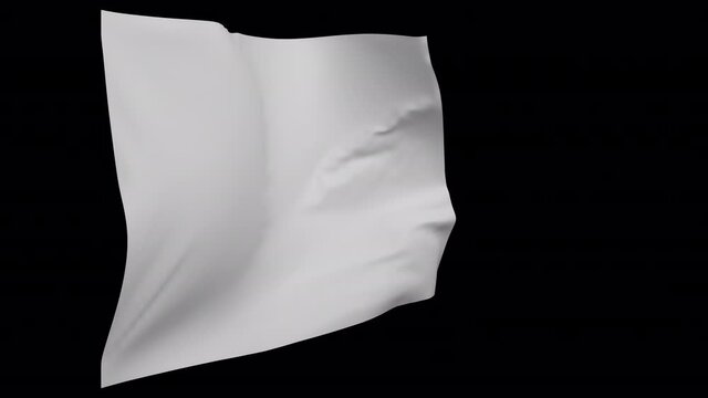 White waving flag seamless loop animation. 4k Alpha Channel transparent background. 3d White Flag