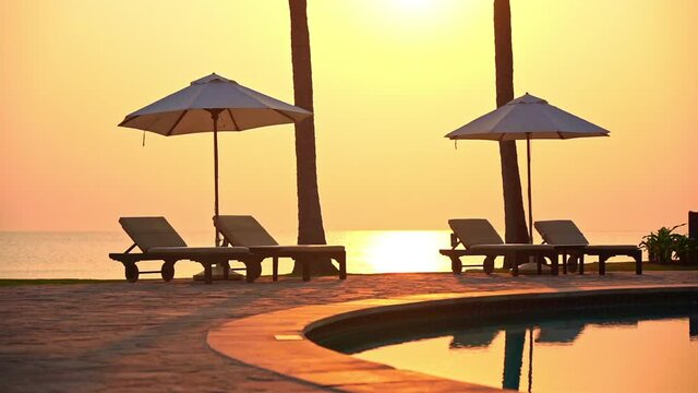 A very colorful sunset, poolside. 