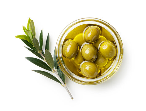 Olive Nuts And Olive Oil In A Bowl On A White Background