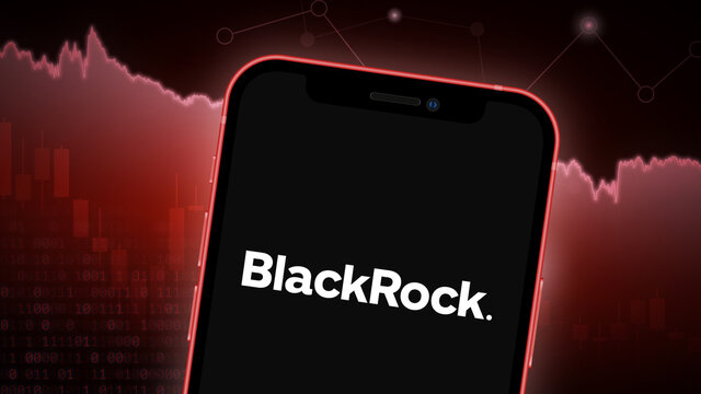 BlackRock stock market vector illustration, with iPhone splash screen. Bearish red.