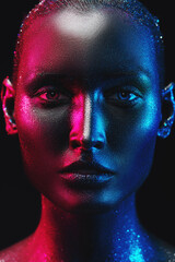 black face in colored light