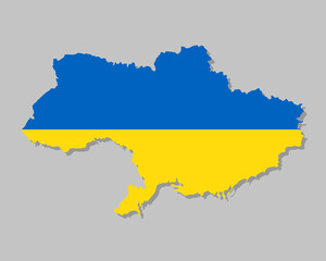 Map of Ukraine with flag. Highly detailed silhouette of European country map with flag inside vector illustration on light gray background