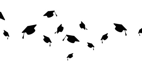 Flying silhouettes of Graduation Caps vector 