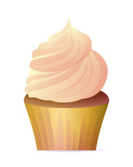 Classic delisious cupcake with pink whipped cream. Tasty sweet muffin dessert. Confectionery, bakery, cafe, festive party design realistic vector illustration isolated on white background