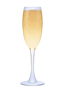 Transparent glass of champagne drink. Traditional alcoholic drink for celebration events realistic vector illustration isolated on white background