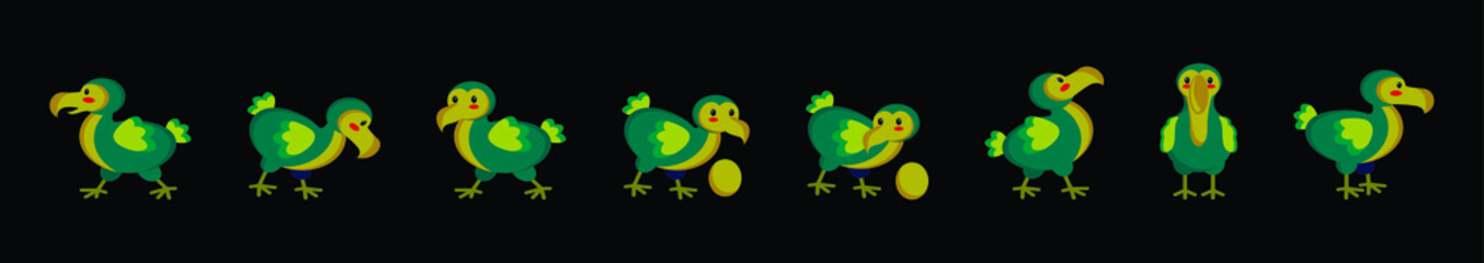set of dodo bird cartoon icon design template with various models. vector illustration isolated on black background
