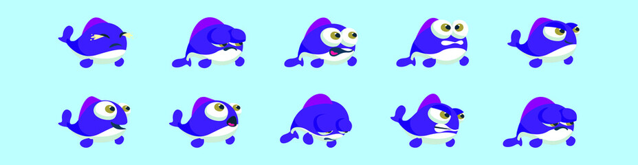 set of fish cartoon icon design template with various models. vector illustration isolated on blue background