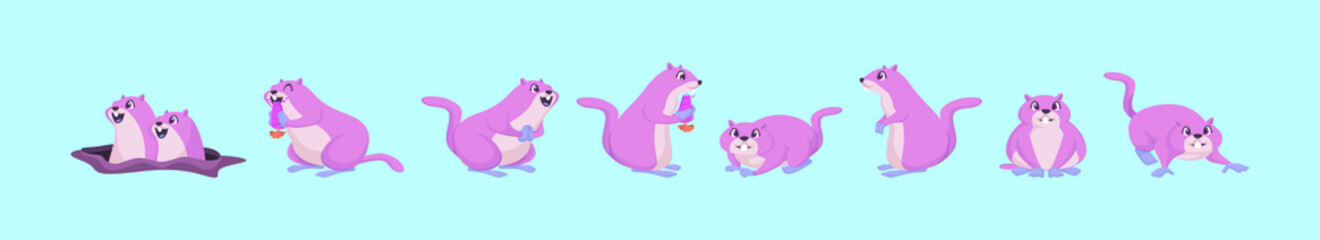 bowl of gopher animals cartoon icon design template with various models. vector illustration isolated on blue background