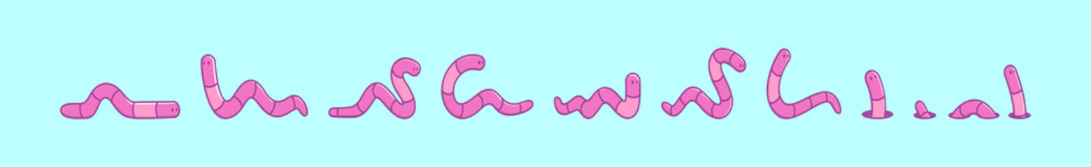 set of earthworm cartoon icon design template with various models. vector illustration isolated on blue background