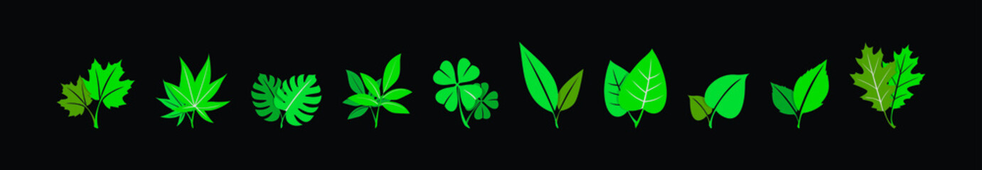 set of hojas leaves cartoon icon design template with various models. vector illustration isolated on black background