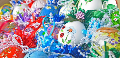 Fototapeta na wymiar Homemade colorful Easter eggs