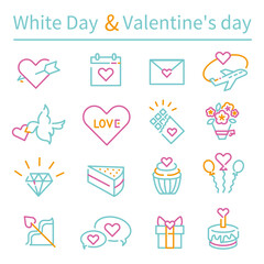 White Day　Valentine's day　線画　3色アイコン