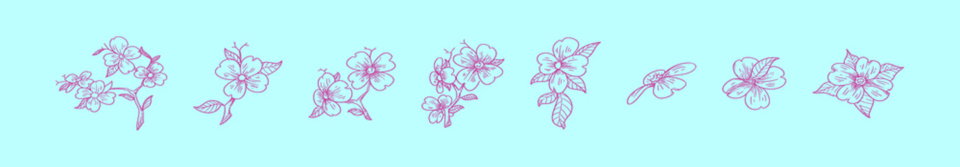 set of dogwood flowers cartoon icon design template with various models. vector illustration isolated on blue background