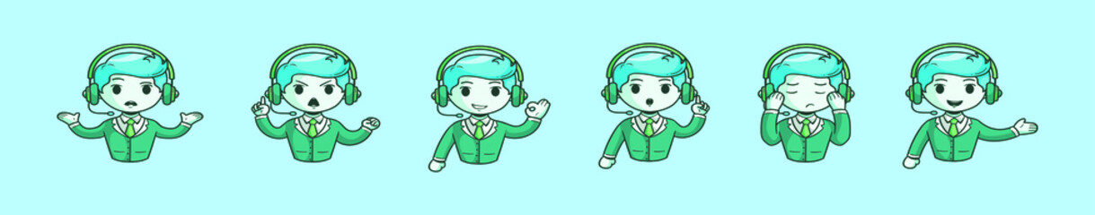 set of customer services cartoon icon design template with various models. vector illustration isolated on blue background