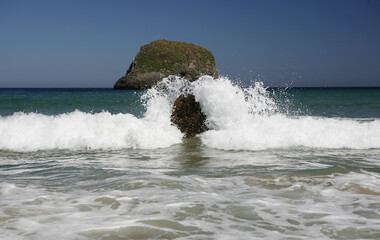 Fototapeta premium Atlantic Atlantic Coast Northern Spain Spain Costa Verde Asturias Blue Sea Rocky Coast Wave Spray Washed A Rock