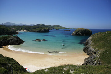 Atlantic Atlantic Coast Northern Spain Spain Costa Verde Asturias Blue Sea Sandy Bay Beach Rocky Coast