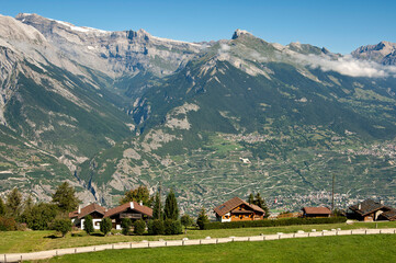 Fototapeta na wymiar View Across The Rhone Valley On The Swiss Alps, Haute-Nendaz, Valais, Switzerland