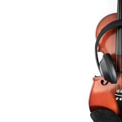 view of violin with neck and headphones in black 