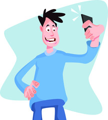 Young people using smartphones selfie concept. Male characters collection or Flat vector illustration