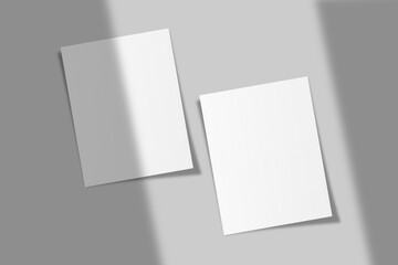 Realistic blank US letter flyer brochure for mockup. Paper or poster illustration with shadow overlay. 3D Render.