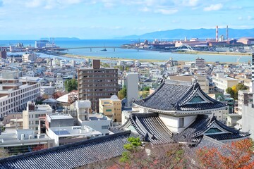 Wakayama cityscape, view from rooftop of the Wakayama castle.