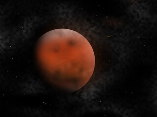 illustration of mars in space with a star filled background © YISM