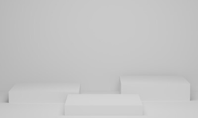 3D rendering. Empty podium or pedestal display on white background. Blank product shelf standing backdrop. Abstract minimal scene with geometric.