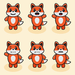 Vector illustration of cute Fox cartoon. Cute Fox expression character design bundle. Good for icon, logo, label, sticker, clipart.