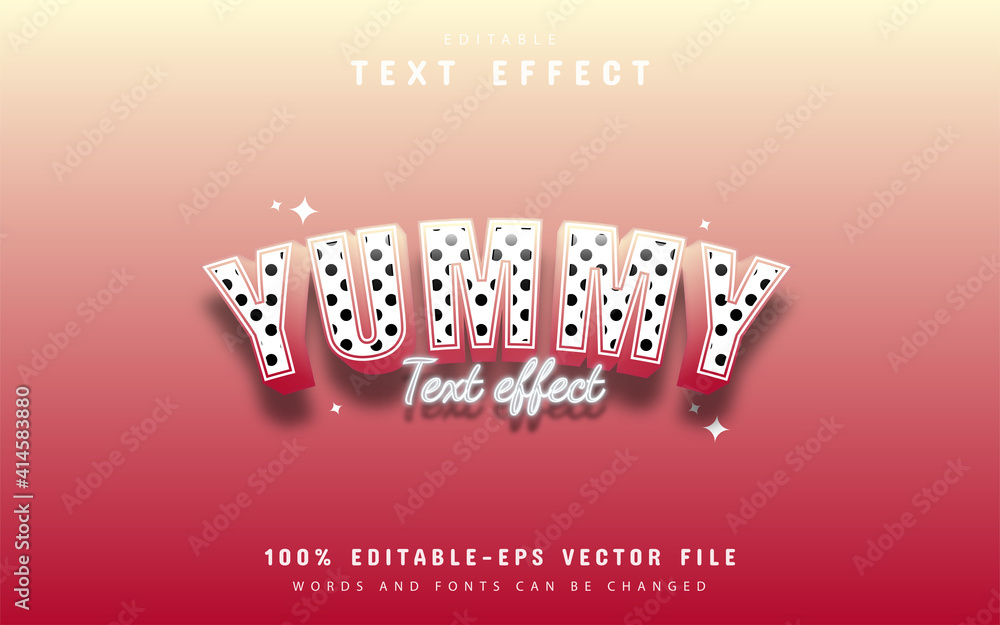 Poster yummy text, 3d soft red gradient style text effect