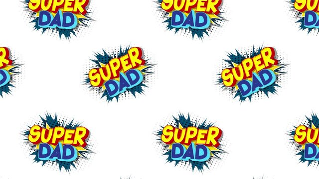 Super Dad comic book word animation. Retro Cartoon Popup Style Expressions. Colored Comic Bubbles.
