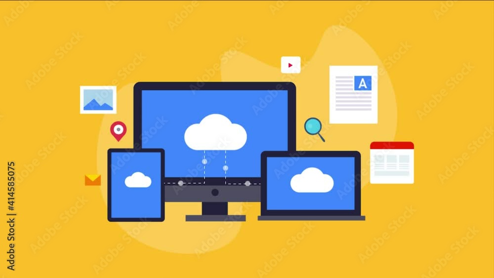 Poster marketing solution with cloud computing technology. animation explainer concept. online business and