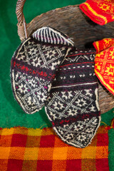 Turkish style traditional hand knitten socks on display