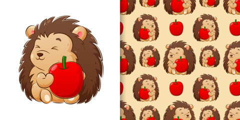 The hedgehog holding the apple in the pattern set © HERMANTO