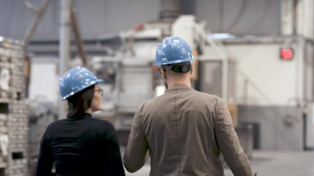 Walking through industrial hall plant