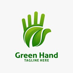Green leaf hand logo design