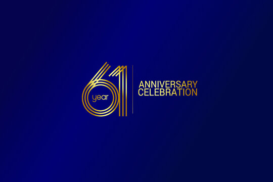 61 year anniversary celebration Gold Line. logotype isolated on Blue background for celebration, invitation card, and greeting card-Vector