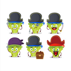 Cartoon character of lettuge with various pirates emoticons